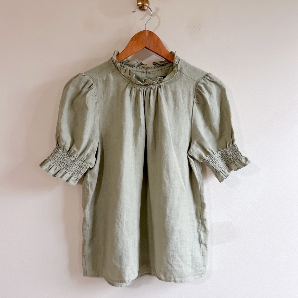 J. Crew Linen Smocked Top